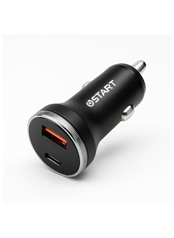 ستارت شاحن سيارة ثنائي المنافذ USBو  PD تايب سي بتقنية الشحن السريع 3 أمبير مع كابل ميكرو يو اس بي - Image 1